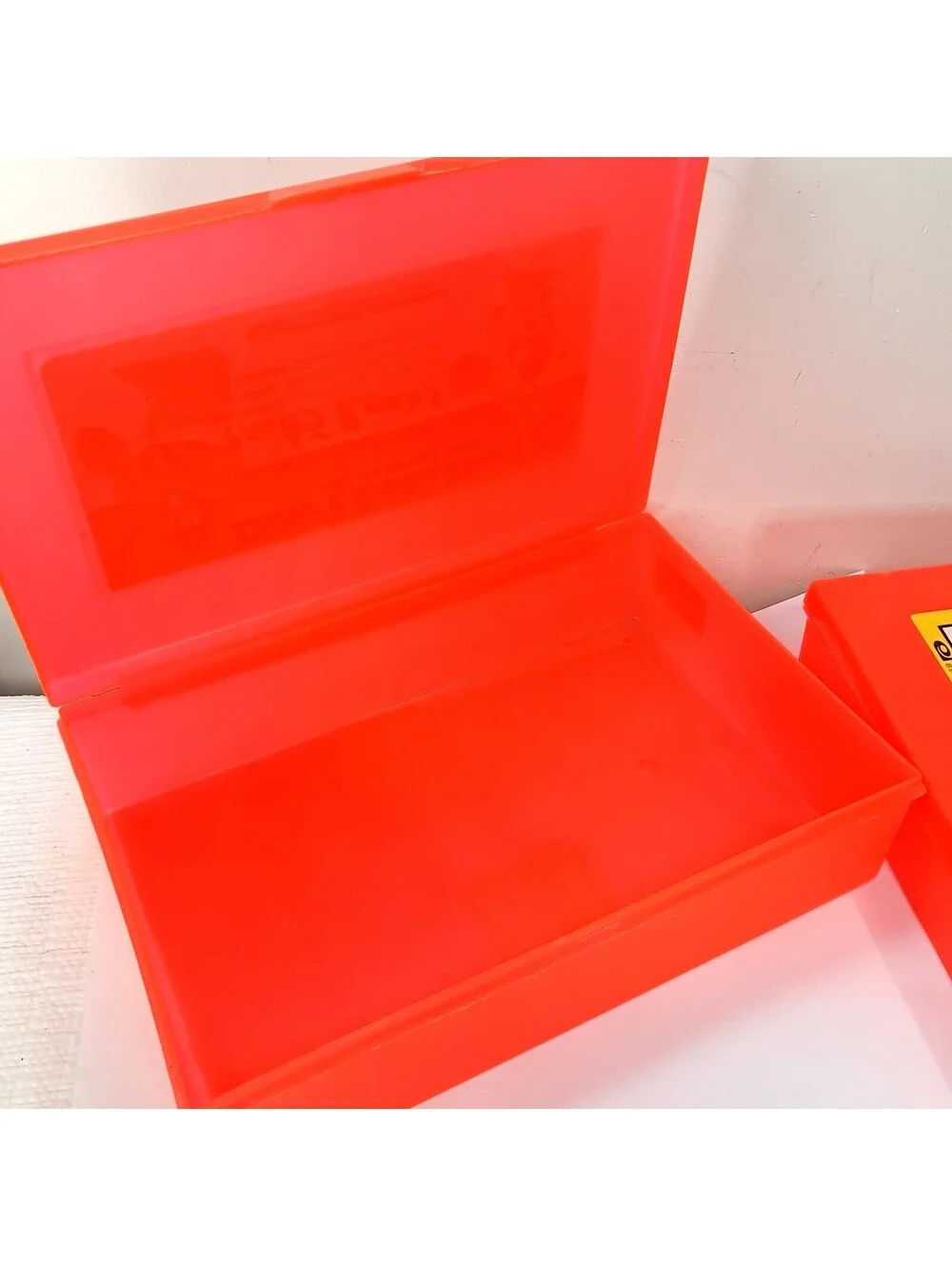 Vintage Empire Pencil School Box Case Bus & Football cheerleaders Plastic red